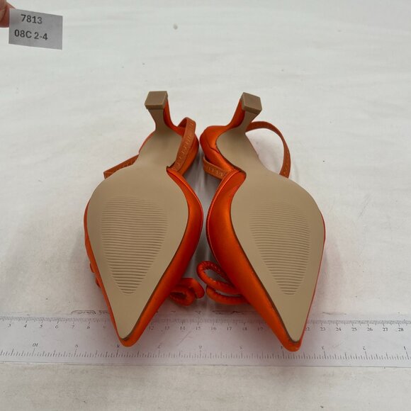 FSJ Orange Sexy Slingback Kitten Heel Bow Square Toe Dress Comfortable Shoes - Picture 6 of 7